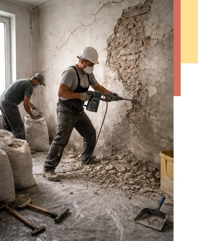 Демонтаж штукатурки со стен в Кулебаках от 7420 руб/м² — быстро и недорого | ОТДЕЛОЧНИК-Клб