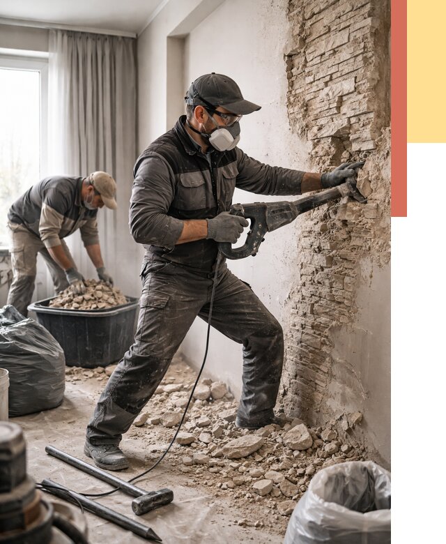 Демонтаж декоративного камня в Кулебаках от 1494 руб/м² — быстро и недорого | ОТДЕЛОЧНИК-Клб