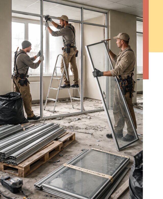 Демонтаж алюминиевых перегородок в Кулебаках от 4329 руб. — быстро и недорого | ОТДЕЛОЧНИК-Клб