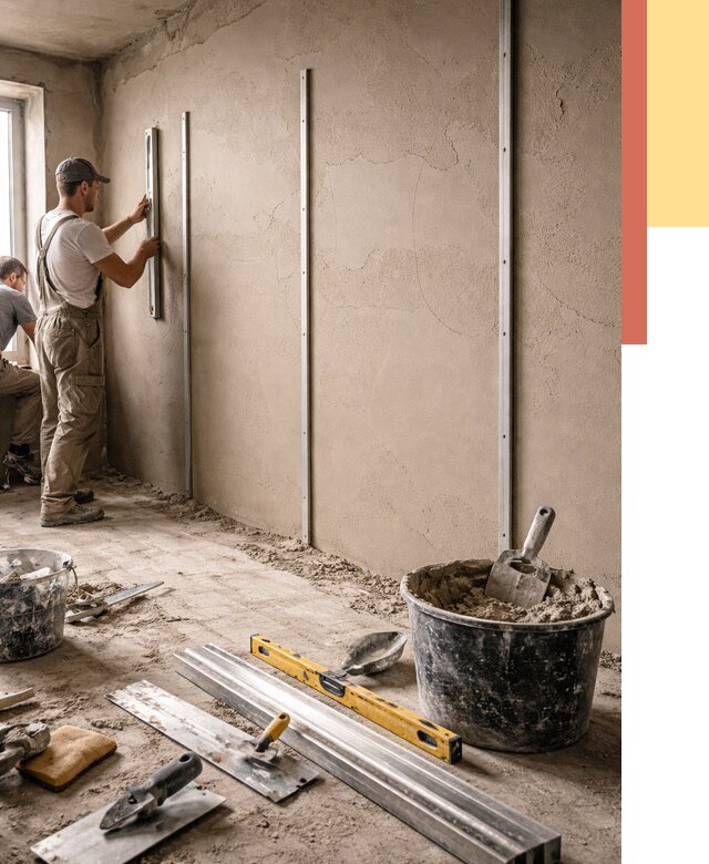 Штукатурка стен по маякам в Кулебаках от 5668 руб./м² — выравнивание под ключ | ОТДЕЛОЧНИК-Клб