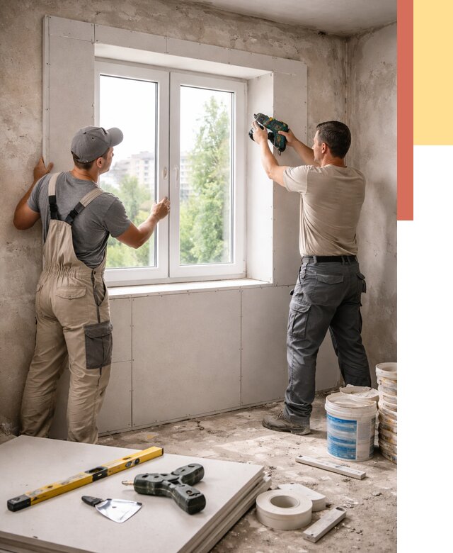 Монтаж откосов из гипсокартона в Кулебаках от 4638 руб. под ключ | ОТДЕЛОЧНИК-Клб