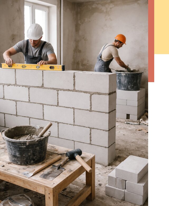 Кладка перегородок из газобетона в Кулебаках от 3298 руб. под ключ | ОТДЕЛОЧНИК-Клб