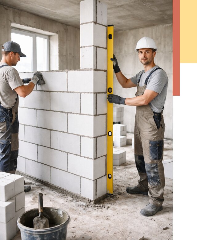 Кладка перегородок из пеноблока в Кулебаках от 1855 руб. под ключ | ОТДЕЛОЧНИК-Клб