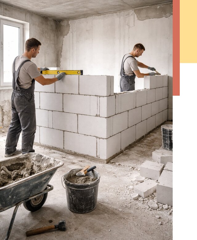 Кладка перегородок из ПГП в Кулебаках от 2577 руб./м2 — монтаж и возведение под ключ | ОТДЕЛОЧНИК-Клб