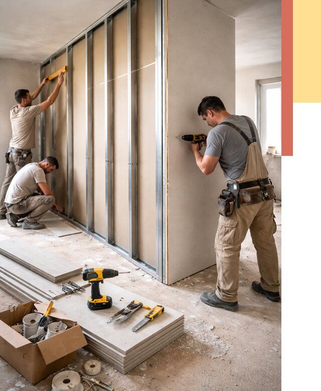 Монтаж однослойной перегородки из гипсокартона в Кулебаках от 670 руб. | ОТДЕЛОЧНИК-Клб