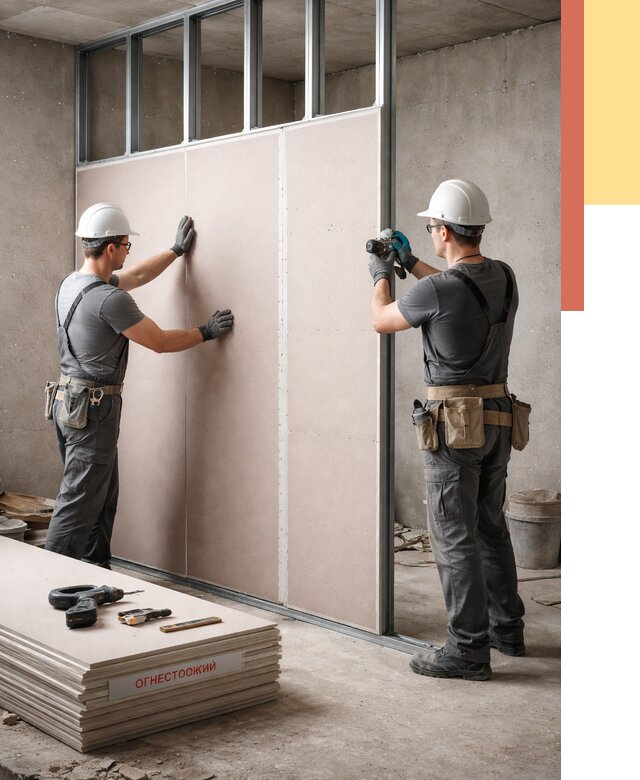 Перегородка из огнестойкого гипсокартона в Кулебаках от 1907 руб. под ключ | ОТДЕЛОЧНИК-Клб