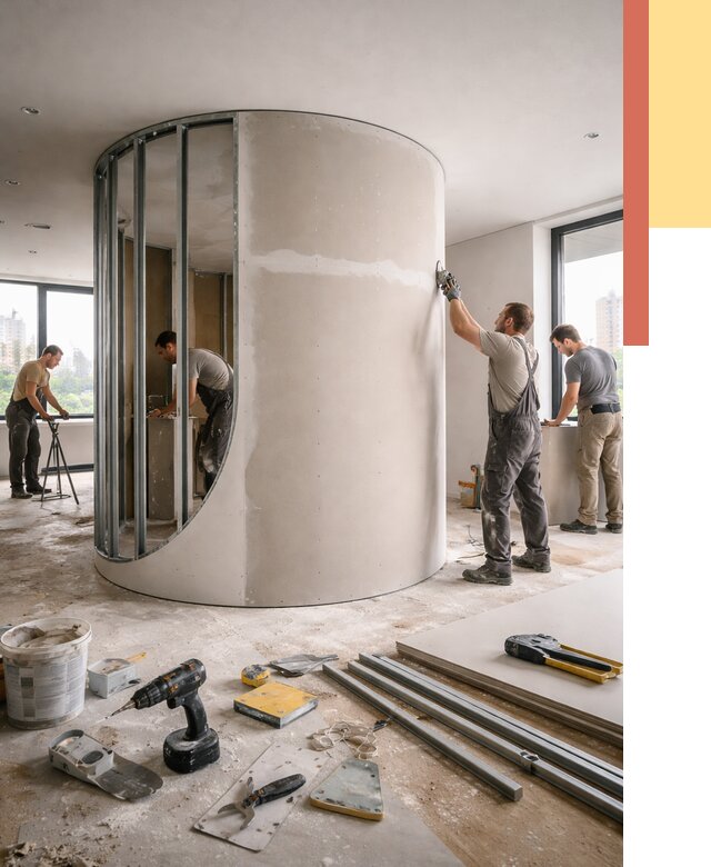 Радиусная перегородка из гипсокартона в Кулебаках от 2989 руб. под ключ | ОТДЕЛОЧНИК-Клб