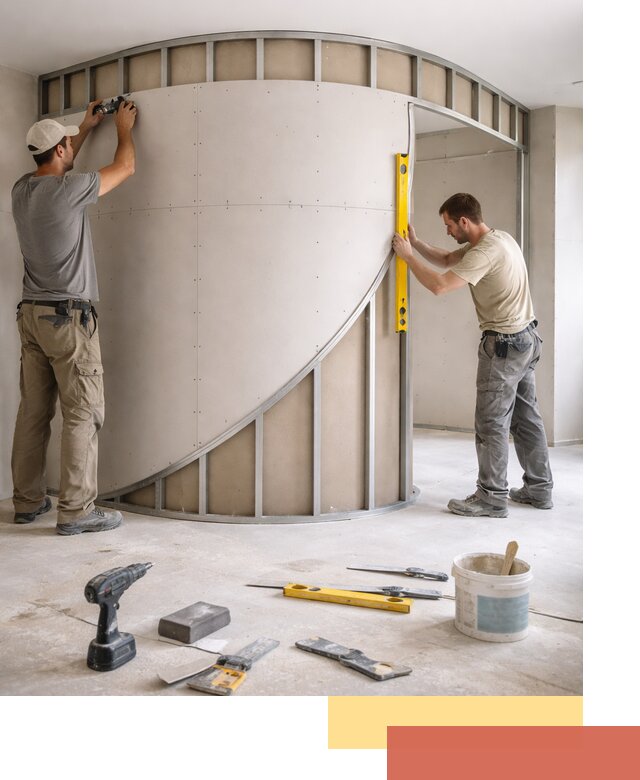 Радиусная перегородка из гипсокартона в Кулебаках под ключ