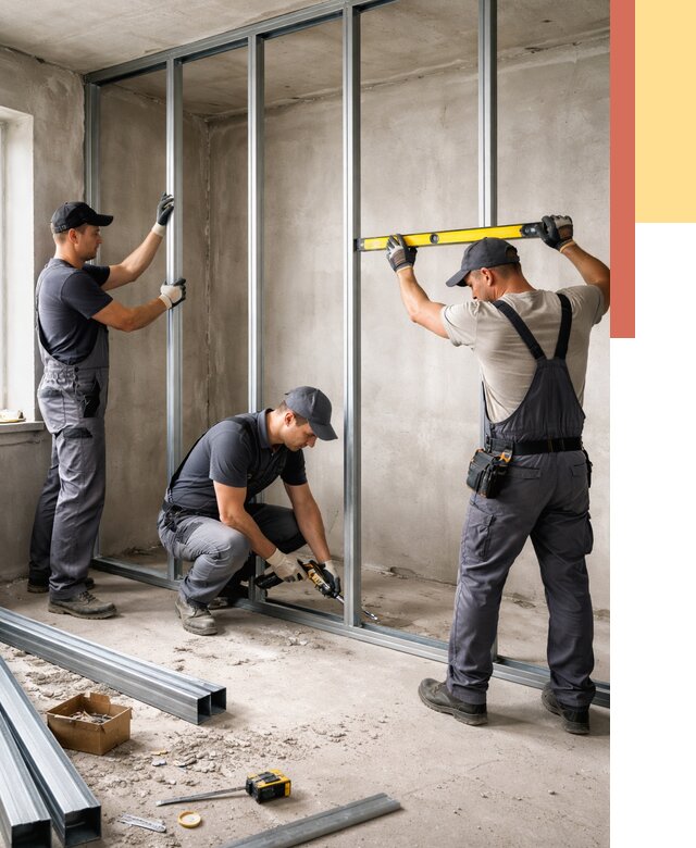 Монтаж каркаса перегородки из профиля в Кулебаках от 773 руб. | ОТДЕЛОЧНИК-Клб