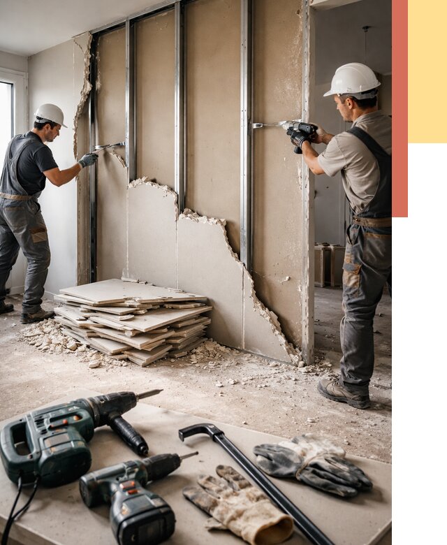 Демонтаж перегородки из гипсокартона в Кулебаках от 1237 руб. быстро и недорого | ОТДЕЛОЧНИК-Клб