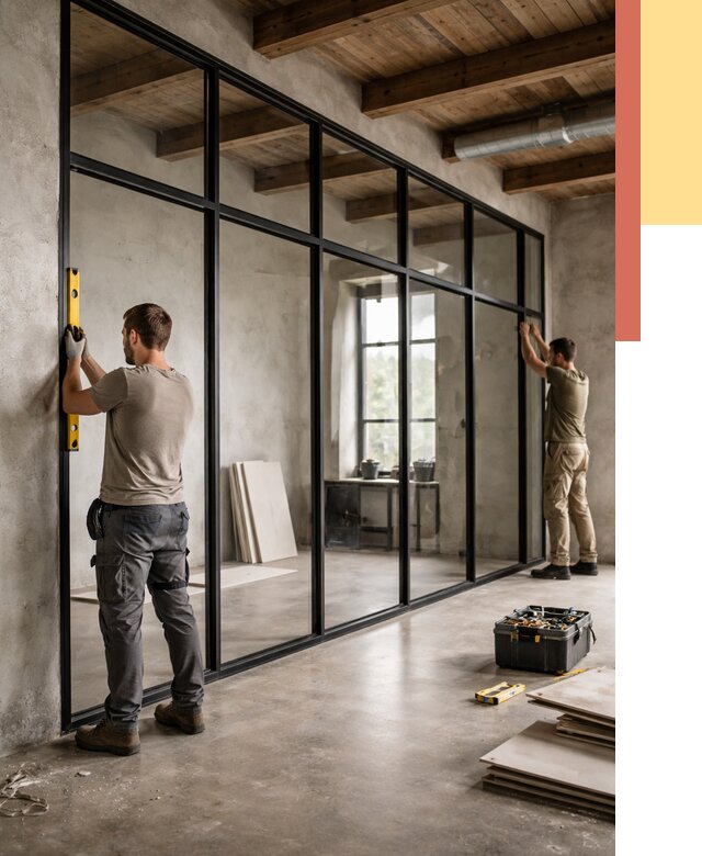 Стеклянные перегородки лофт в Кулебаках от 10821 руб. под ключ | ОТДЕЛОЧНИК-Клб