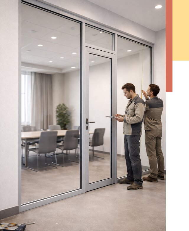 Установка и монтаж алюминиевых перегородок со стеклом в Кулебаках от 8451 руб. | ОТДЕЛОЧНИК-Клб