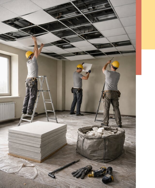 Демонтаж потолка Армстронг в Кулебаках от 4638 руб. быстро и недорого | ОТДЕЛОЧНИК-Клб