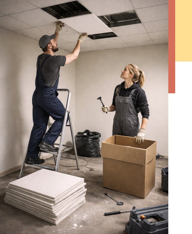 Демонтаж потолочной плитки в Кулебаках от 4638 руб. быстро и недорого | ОТДЕЛОЧНИК-Клб