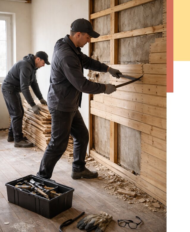 Демонтаж вагонки в Кулебаках от 3916 руб/м2 — быстро и недорого | ОТДЕЛОЧНИК-Клб