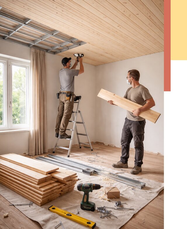 Монтаж потолка из вагонки в Кулебаках от 6699 руб. | Быстро и недорого — ОТДЕЛОЧНИК-Клб