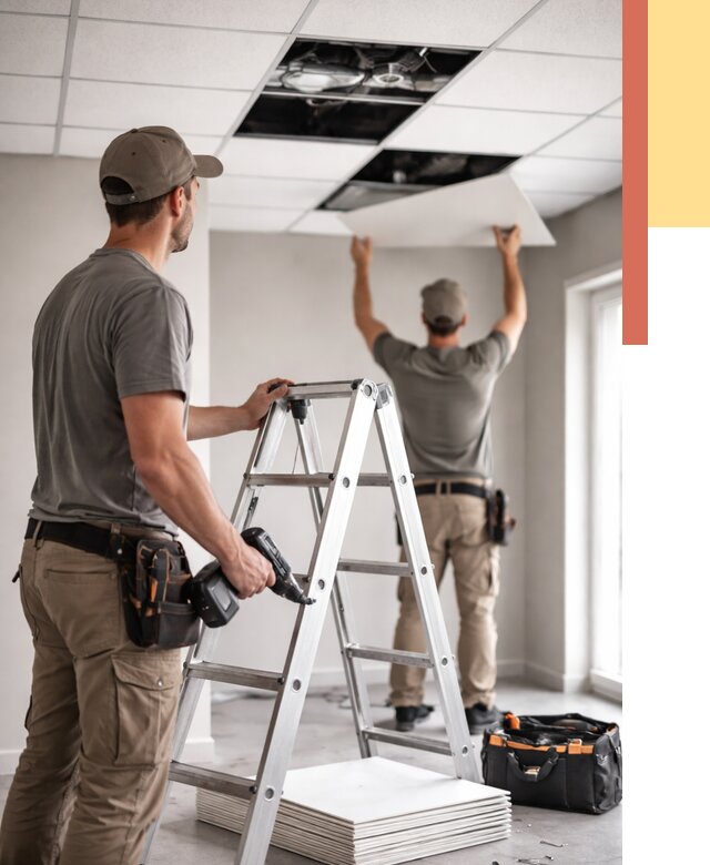 Обслуживание подвесного потолка в Кулебаках от 3607 руб. — быстро и недорого | ОТДЕЛОЧНИК-Клб