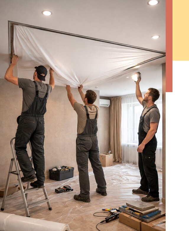 Монтаж ПВХ натяжного потолка в Кулебаках от 3607 руб. под ключ | ОТДЕЛОЧНИК-Клб