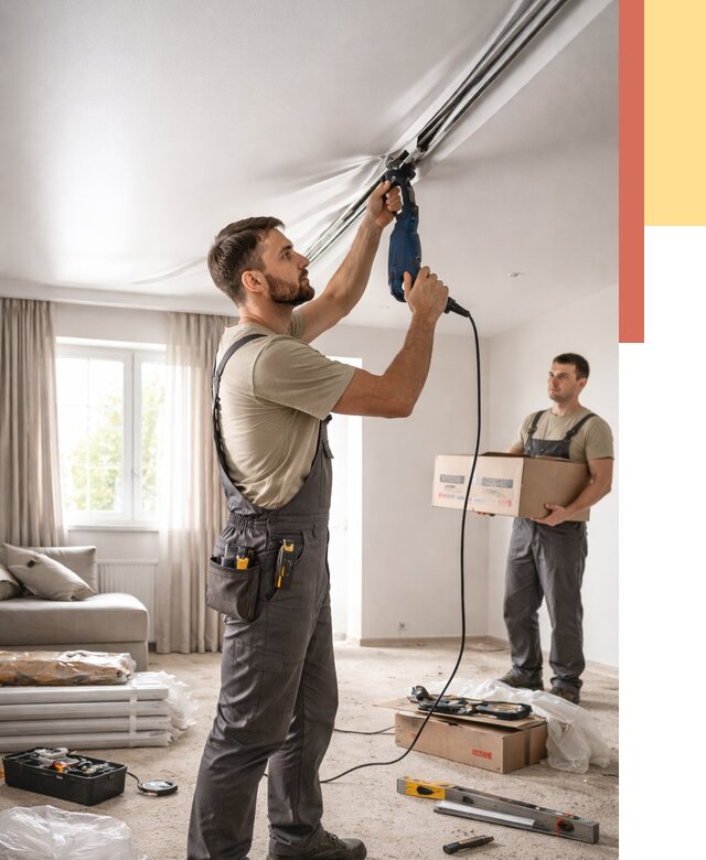 Монтаж сатинового натяжного потолка в Кулебаках от 3607 руб. | Быстро, недорого — ОТДЕЛОЧНИК-Клб