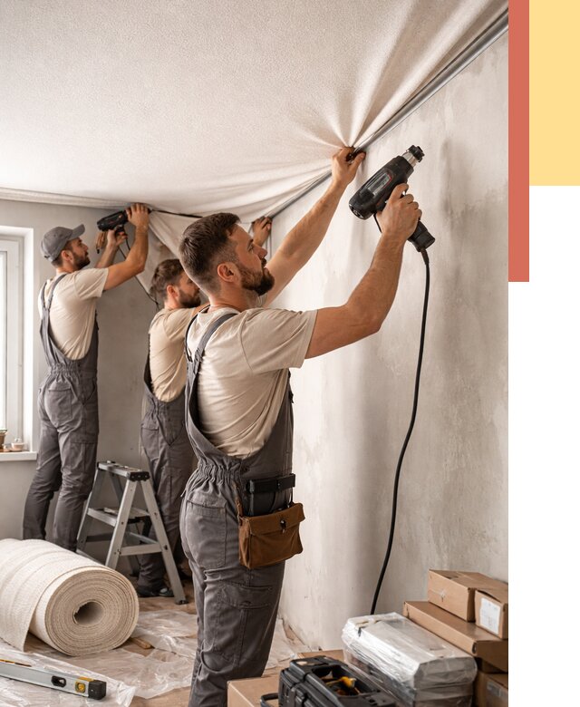 Монтаж фактурного натяжного потолка в Кулебаках от 773 руб. — ОТДЕЛОЧНИК-Клб