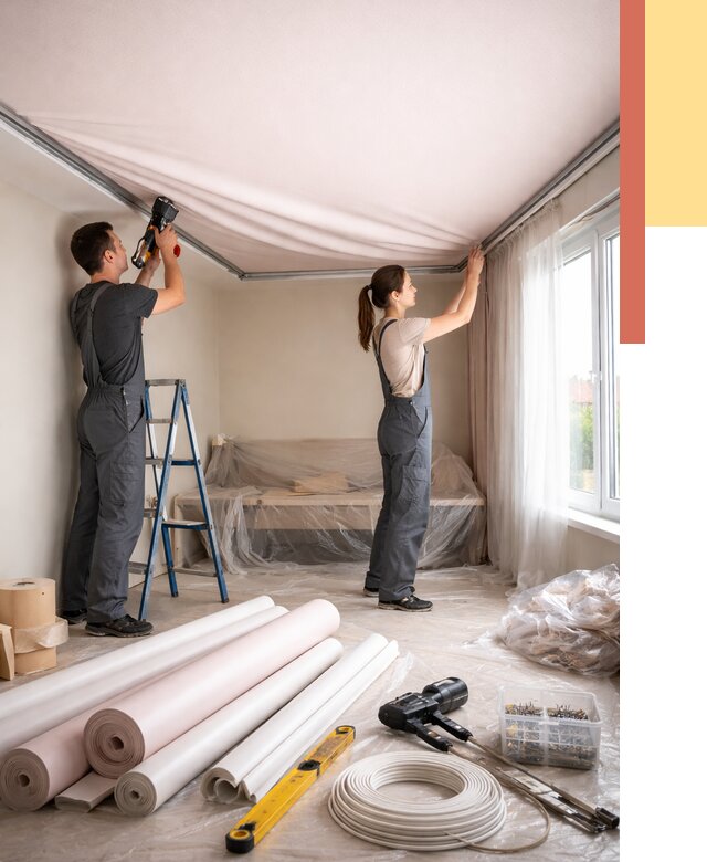 Монтаж цветного натяжного потолка в Кулебаках от 4329 руб/м² — быстро и недорого | ОТДЕЛОЧНИК-Клб