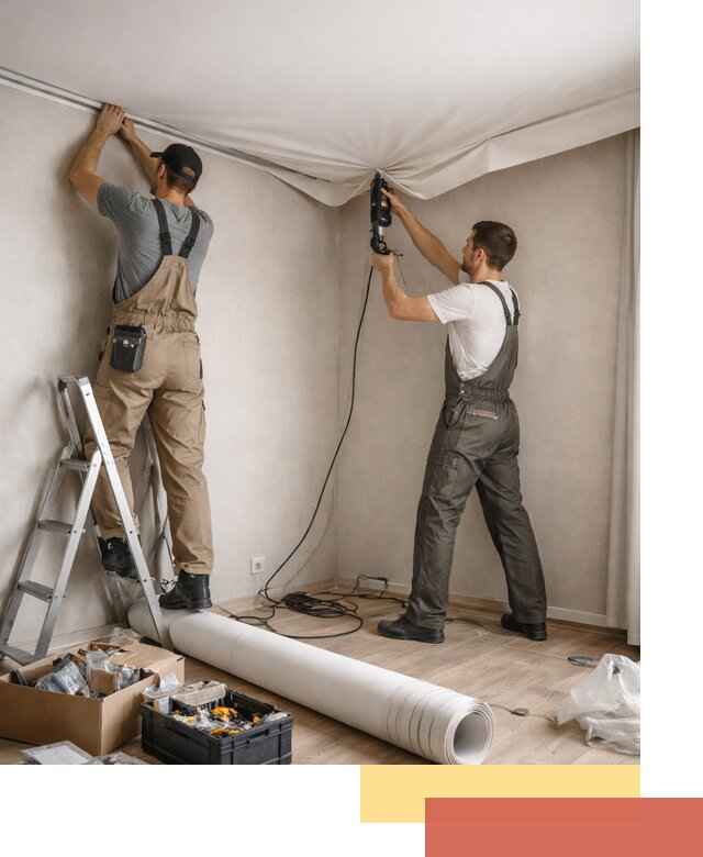 Монтаж цветного натяжного потолка в Кулебаках за один день