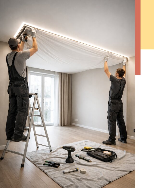 Монтаж парящего натяжного потолка в Кулебаках от 4638 руб. быстро и недорого | ОТДЕЛОЧНИК-Клб