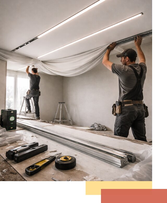 Монтаж натяжных потолков со световыми линиями в Кулебаках