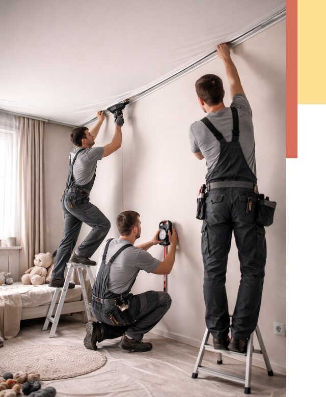 Монтаж натяжного потолка в детской в Кулебаках от 3607 руб. — быстро и недорого | ОТДЕЛОЧНИК-Клб