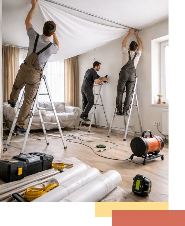 Монтаж натяжного потолка в гостиной в Кулебаках