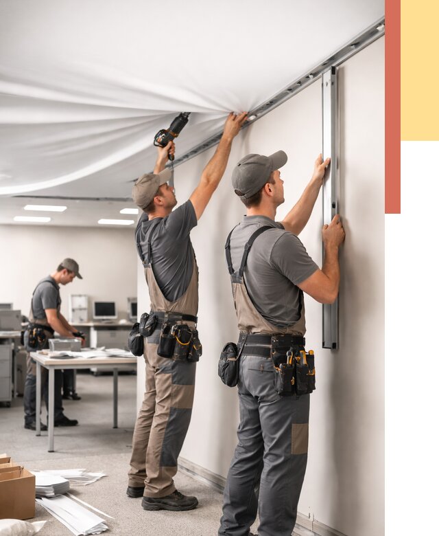 Монтаж натяжного потолка в офисе в Кулебаках от 464 руб/м² — быстро и недорого | ОТДЕЛОЧНИК-Клб