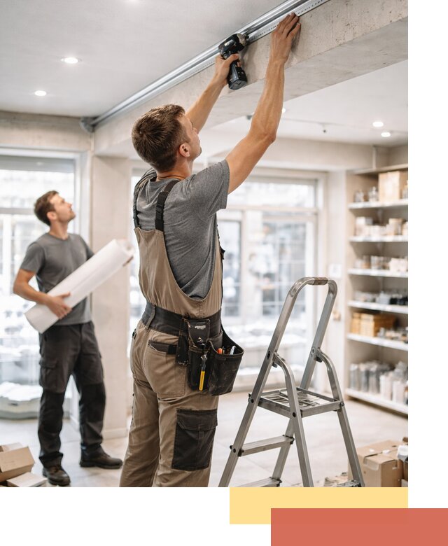 Монтаж натяжных потолков в магазине в Кулебаках