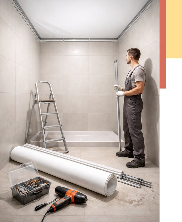 Монтаж натяжного потолка в санузле в Кулебаках от 1907 руб. — ОТДЕЛОЧНИК-Клб