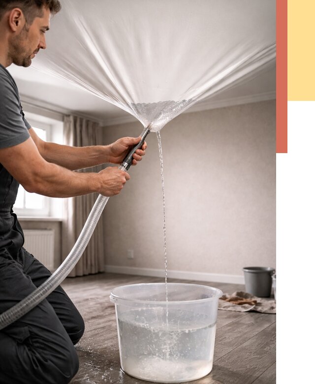 Слив воды с натяжного потолка в Кулебаках от 2577 руб. быстро и недорого | ОТДЕЛОЧНИК-Клб