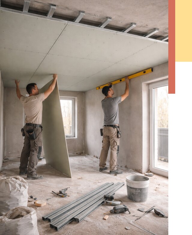 Одноуровневый потолок из гипсокартона в Кулебаках от 773 руб. — монтаж под ключ | ОТДЕЛОЧНИК-Клб