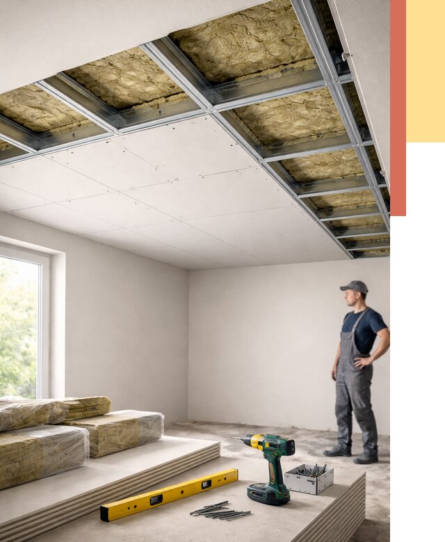 Звукоизоляция потолка ГКЛ в Кулебаках от 979 руб. — монтаж под ключ | ОТДЕЛОЧНИК-Клб