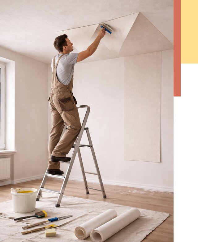 Поклейка обоев на потолок в Кулебаках от 4638 руб. быстро и недорого | ОТДЕЛОЧНИК-Клб